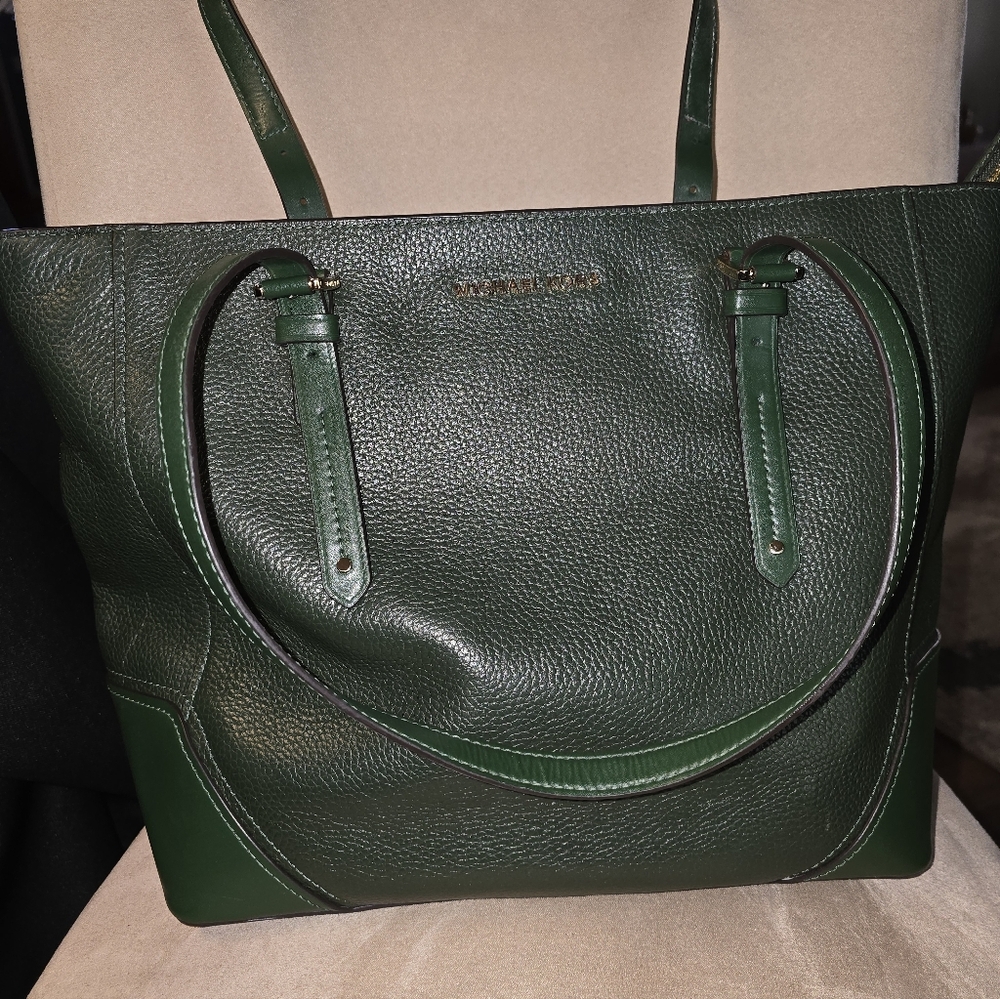Michael Kors Dark Green Leather Pebbled Tote with Gold Hardware - Picture 5 of 5